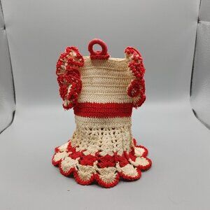 Vintage Crochet White and Red Pot Holder Potholder
